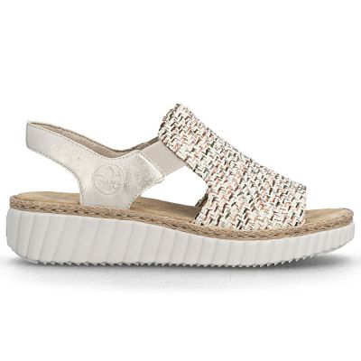 2. Beige gewebte Plateau-Sandalen für Damen, Rieker 69276-60