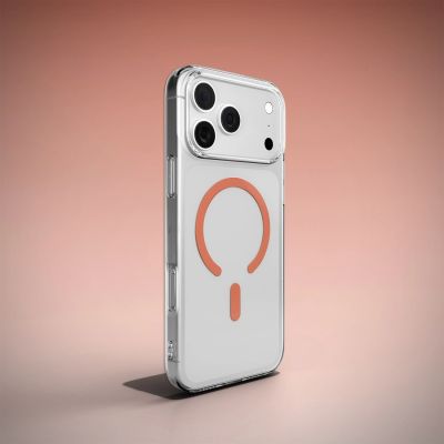 7. Puro Lite Mag TPU+PC Hülle kompatibel mit MagSafe für iPhone 17 Pro Max - Transparent mit orangefarbenem Ring