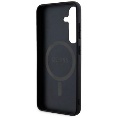 7. Guess 4G Collection Leder Metall Logo MagSafe Hülle für Samsung Galaxy S24 – Pink