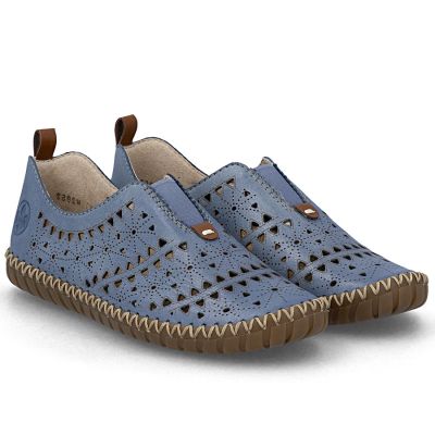 3. Rieker M2852-12 Damen-Lederschuhe mit durchbrochenem Muster, blau