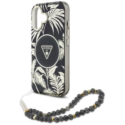 5. Guess Palm Trees Triangle Pearl Strap MagSafe iPhone 16 Hülle Schwarz