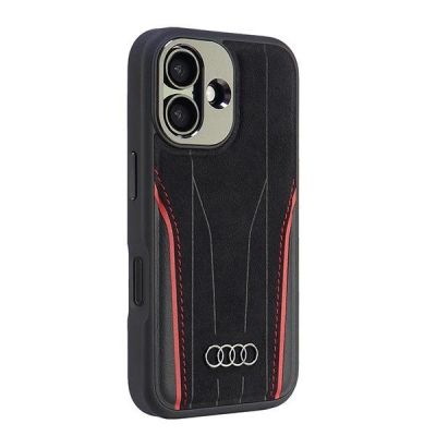2. Audi Echtleder MagSafe iPhone 16 6,1" schwarz-rot/schwarz-rot Hardcase AU-TPUPCMIP16-R8/D3-RD