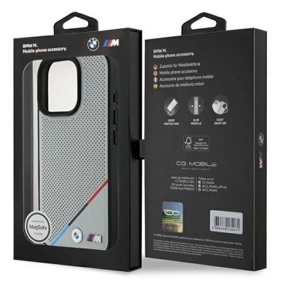 8. BMW M Perforierte Tricolor Line MagSafe Hülle für iPhone 16 Pro - Grau