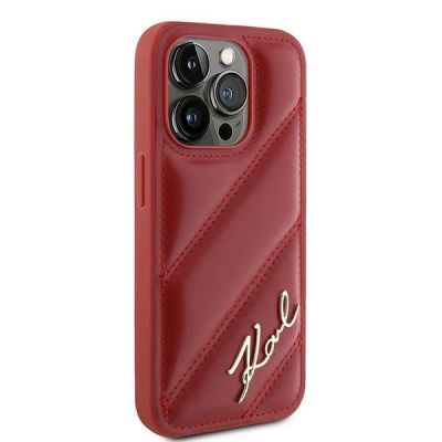 4. Karl Lagerfeld Diagonal Quilted Script Hülle für iPhone 15 Pro – Rot