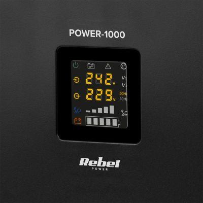 8. Rebel POWER-1000 Wandmontiertes Notstromaggregat – Sinus-Wechselrichter mit Ladefunktion, 12 V/230 V, 1000 VA/700 W