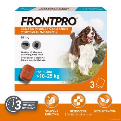 FRONTPRO Floh- und Zeckentabletten für Hunde (über 10–25 kg) – 3 x 68 mg