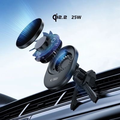 8. Tech-Protect V21 MagSafe Kfz-Halterung mit 25-W-QI2.2-Induktionsladegerät für Cockpit/Windschutzscheibe/Lüftungsschlitze – Schwarz