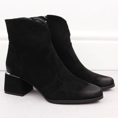 6. Schwarze Wildleder-Ankle-Boots mit hohem Absatz für Damen, Potocki 12422