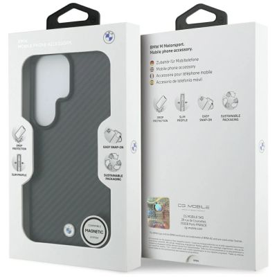 8. BMW Logo Magnetische MagSafe-Hülle aus Carbonfaser für Samsung Galaxy S26 Ultra – Schwarz
