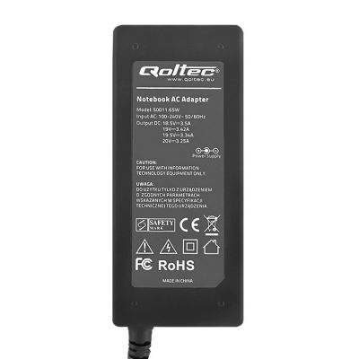 2. Qoltec 50011 Notebook-Netzteil (18,5 V, 19 V, 19,5 V, 20 V; 3,25 A, 3,42 A, 3,5 A; 65 W; 4,8 mm, 5,0 mm, 5,5 mm, 6,5 mm, 7,4 mm x 1,7 mm, 2,5 mm, 3,2 mm, 4,3 mm, 5 mm)