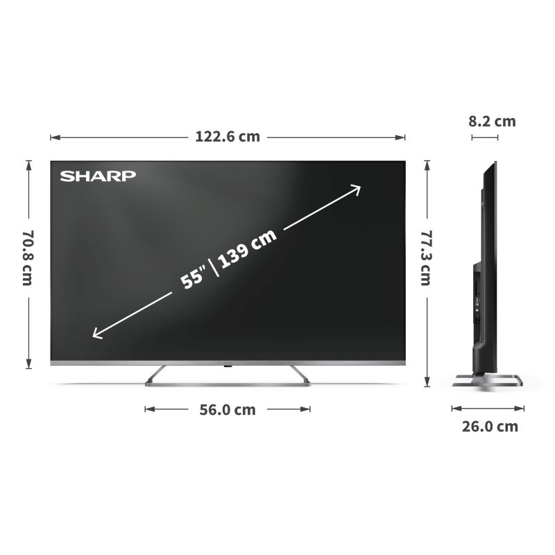 3. SHARP 55JP7265E QLED 55" 4K Ultra HD Google TV Dolby Digital Plus Schwarz