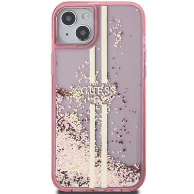 3. Guess Liquid Glitter Gold Stripes Hülle für iPhone 15 Plus / 14 Plus – Rosa