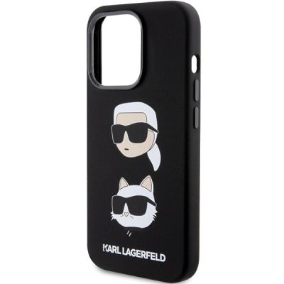 6. Karl Lagerfeld Silikon Karl&Choupette Head Hülle für iPhone 15 Pro – Schwarz
