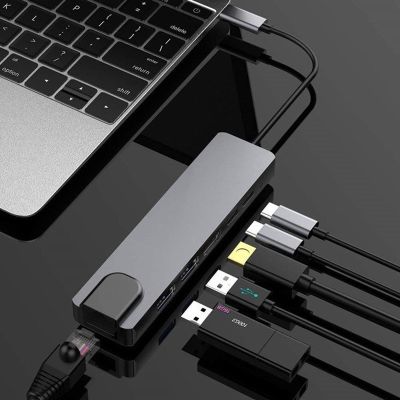3. GEMBIRD MULTI-ADAPTER USB TYP-C 5IN1 (USB AF UND TYP-C HUB + HDMI + PD + LAN) GRAU