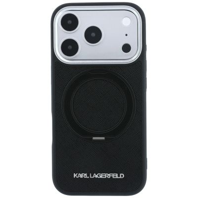 3. Karl Lagerfeld Ring Stand 360 Saffiano Classic Logo MagSafe Hülle für iPhone 18 Pro Max / 17 Pro Max - Schwarz