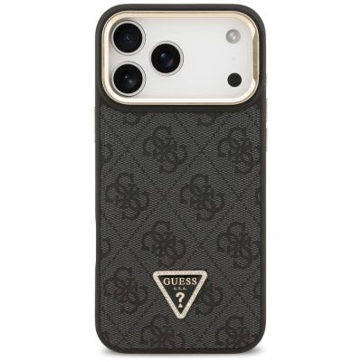 3. Guess 4G PU Dreieck-Logo & Standkamera Magsafe Hülle für iPhone 17 Pro Max - Schwarz