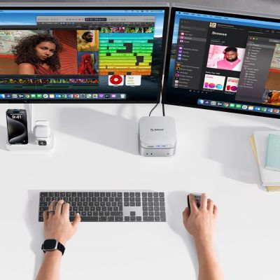 7. Orico MiniLink 9-in-1 Dockingstation mit M.2 SSD-Festplatteneinschub – Silber