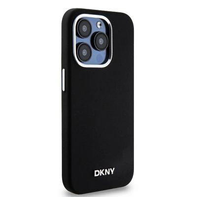 4. DKNY Flüssigsilikon-Hülle mit kleinem Metalllogo und MagSafe-Funktion für iPhone 15 Pro – Schwarz