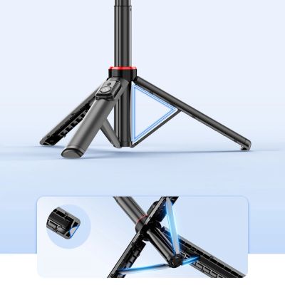 22. Selfie Stick WC12YDS Teleskopstativ 1,3 m aus Aluminiumlegierung mit Dual-Licht und Telefonhalter – Schwarz