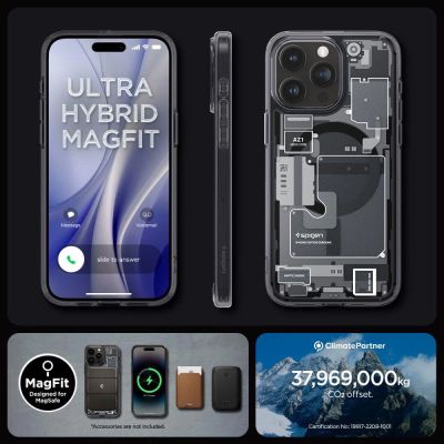 15. Spigen Ultra Hybrid Mag Case mit MagSafe für iPhone 15 Pro – Dunkelgrau (Zero One Pattern)