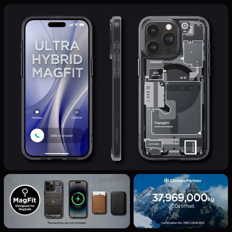 15. Spigen Ultra Hybrid Mag Case mit MagSafe für iPhone 15 Pro – Dunkelgrau (Zero One Pattern)