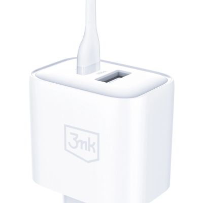 6. 3mk DualCharge 20W PD3.0 QC 3.0 PPS USB 1A1C Wandladegerät – Weiß