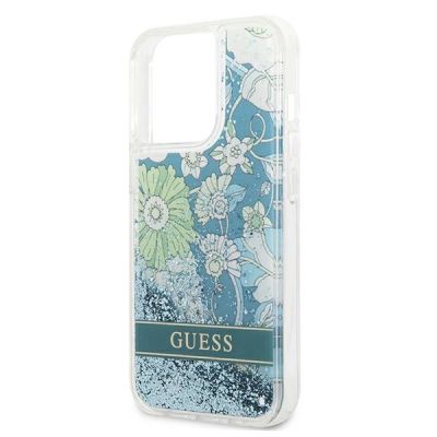 6. Guess GUHCP13LLFLSN iPhone 13 Pro / 13 6.1" grün/grüne Hardcase Flower Liquid Glitter