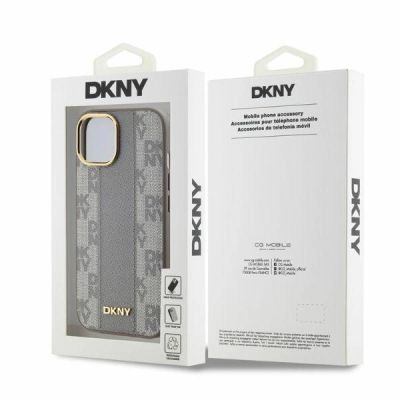 5. DKNY Leather Checkered Mono Pattern MagSafe-Hülle für iPhone 14 – Beige