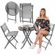Balkonmöbel-Set, runder Tisch und 2 Klappstühle, grau
