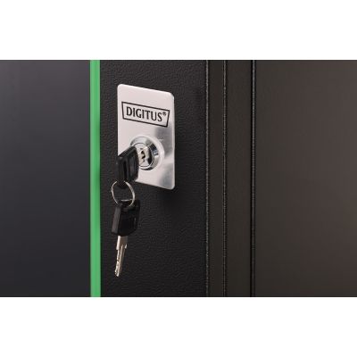 36. DYNAmic 19" 16U Wand-Netzwerkschrank 600x600 mm, Glastür, schwarz, ungeteilt, montiert, 60 kg