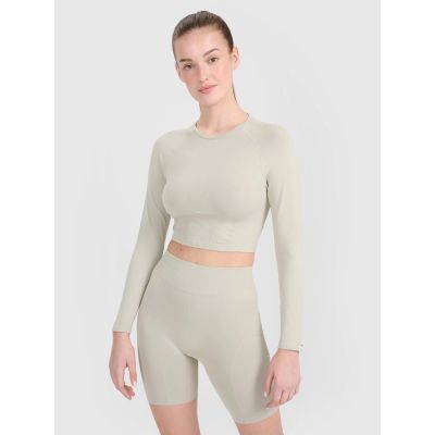 6. Damen-Trainings-Crop-Top mit langen Ärmeln und Rückenausschnitt 4F 4FRSS25TFLOF486-83S