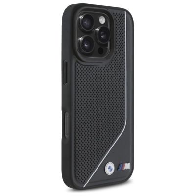 4. BMW M Perforierte MagSafe-Hülle mit Twisted Line-Design für iPhone 16 Pro – Schwarz
