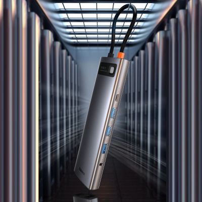 18. Baseus Metal Gleam 11in1 multifunktionaler USB Type C HUB - 3x USB 3.2 Gen 1 5Gbps / USB Type C PD 100W / 3,5 mm Miniklinke AUX / VGA Full HD 60Hz / 2x HDMI 4K 30Hz / TF- und SD-Kartenleser / RJ45 1Gbps grau (CAHUB -CT0G)