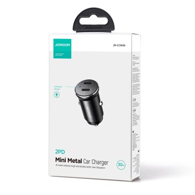 5. Joyroom JR-CCN06 30W 2x USB-C Mini-Autoladegerät aus Metall – Schwarz