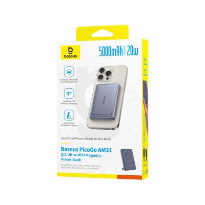 10. Baseus PicoGo AM31 Qi2 5000mAh 20W Ultradünne MagSafe-kompatible Powerbank mit Ständer und Baseus Simple USB-C 20cm geflochtenem Kabel – Grau