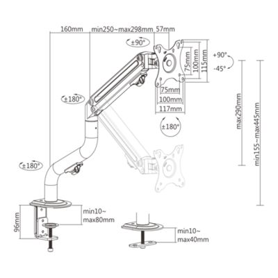 2. GEMBIRD Verstellbarer Tischmonitorarm/Halterung 17-32, VESA 100x100mm, bis zu 8 kg