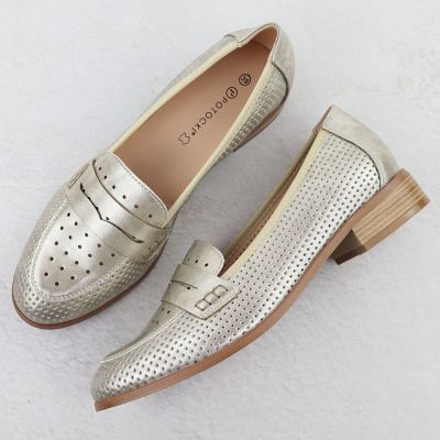 3. Damen-Loafer mit Lochmuster, Metallic-Gold, Potocki 12581