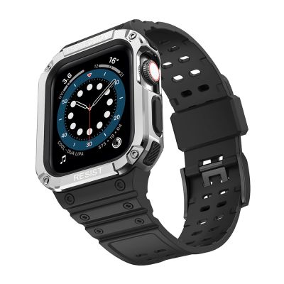 2. Protect Strap Band für Apple Watch 38/40/41mm Panzergehäuse Armband - Schwarz, Silber