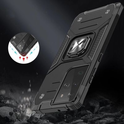 7. Wozinsky Ring Armor Tough Hybrid Case Cover + Magnethalter für Samsung Galaxy S22 Ultra silber