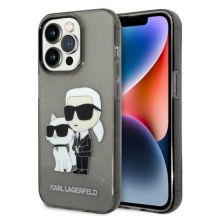 Karl Lagerfeld Glitzer Karl&Choupette Hülle für iPhone 14 Pro Max – Schwarz