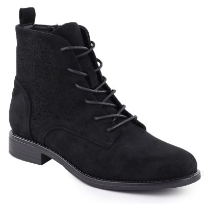 Schwarze Damen-Ankle-Boots aus durchbrochenem Wildleder, S.Barski HY52-535