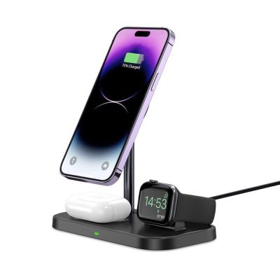 7. Tech-Protect QI15W-A22 induktives MagSafe-Ladegerät mit 3in1 MagSafe-Ständer für Smartphone / Apple Watch / AirPods – Schwarz