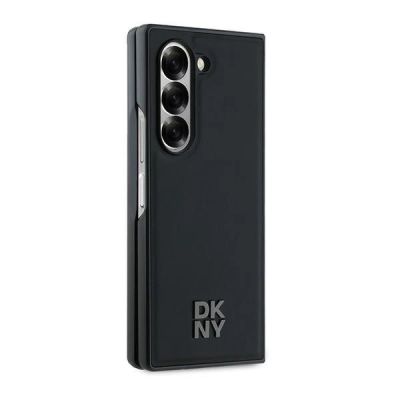 5. DKNY Magsafe Plain Leather Metal Stack Logo Hülle für Samsung Galaxy Z Fold 6 – Schwarz