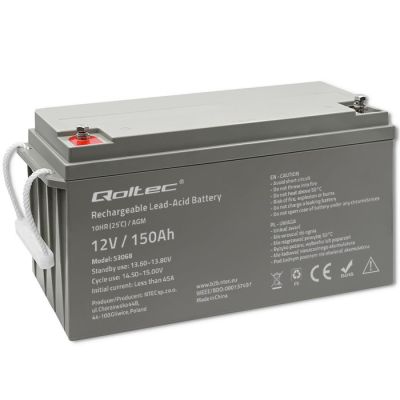 Qoltec AGM-Batterie | 12 V | 150 Ah | max. 2250 A | 40,1 kg