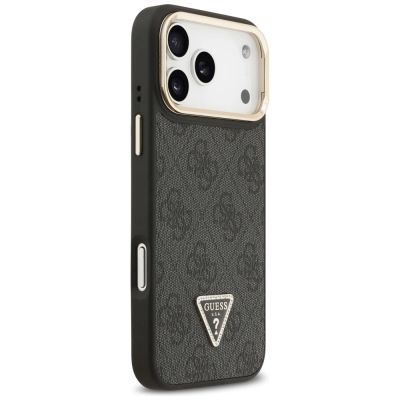 4. Guess 4G PU Dreieck-Logo & Standkamera Magsafe Hülle für iPhone 17 Pro Max - Schwarz