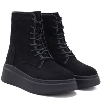 4. Schwarze Wildleder-Ankle-Boots für Damen mit dickem Plateau, Modell M.Daszyński SA257-1