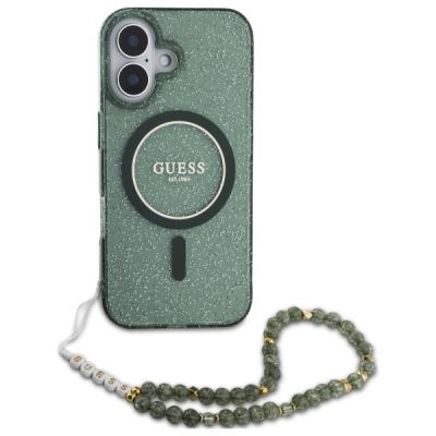 2. Guess IML Glitter With Pearl Strap MagSafe-Hülle für iPhone 16 Plus – Grün