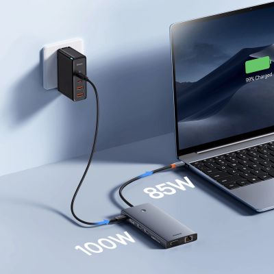 12. HUB Baseus PortalJoy Series 13in1 USB-C – 2x HDMI / DP / VGA / USB-A 3.1 / USB-C 3.1 / USB-A 2.0 / PD / RJ45 / SD / TF / AUX – grau