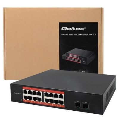 9. Qoltec Netzwerk-Switch Gigabit Ethernet | 16x RJ45 | 2x SFP | 1000 Mbit/s