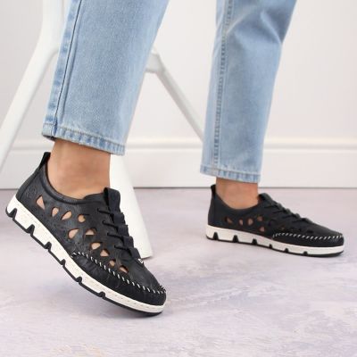 18. Rieker W RKR652 marineblaue durchbrochene Lederschuhe